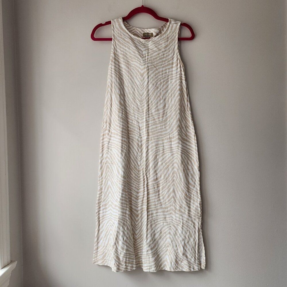Denim & Co Naturals Maxi Dress | XXSP | Linen Blend Animal Print Zebra Tan Ivory